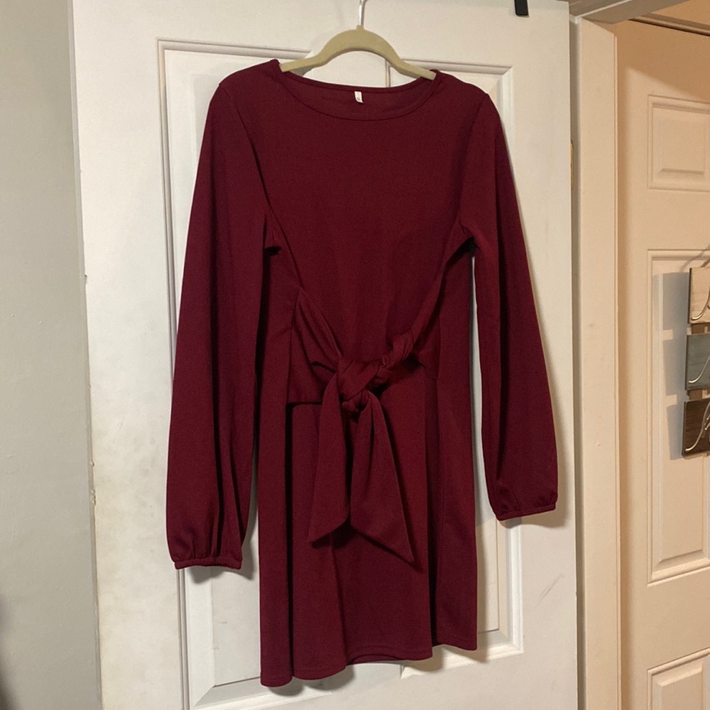 Tie-front long sleeve mini dress